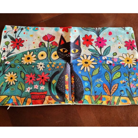 Black Cat Decorative Throw Pillow Cover Case Sofa Couch Accent Floral Decor 20" - Picture 2 of 10